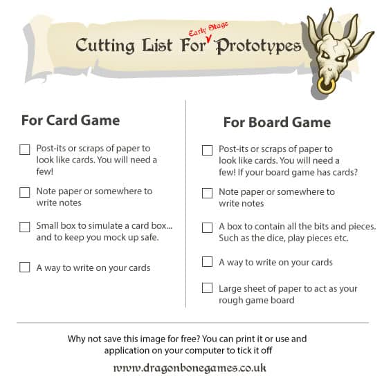 make a board game prototype - cutting list